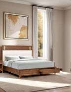 Mid-Century Modern Queen Size Bed with Storage Drawers.