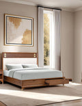 Mid-Century Modern King Size Bed with Storage Drawers.