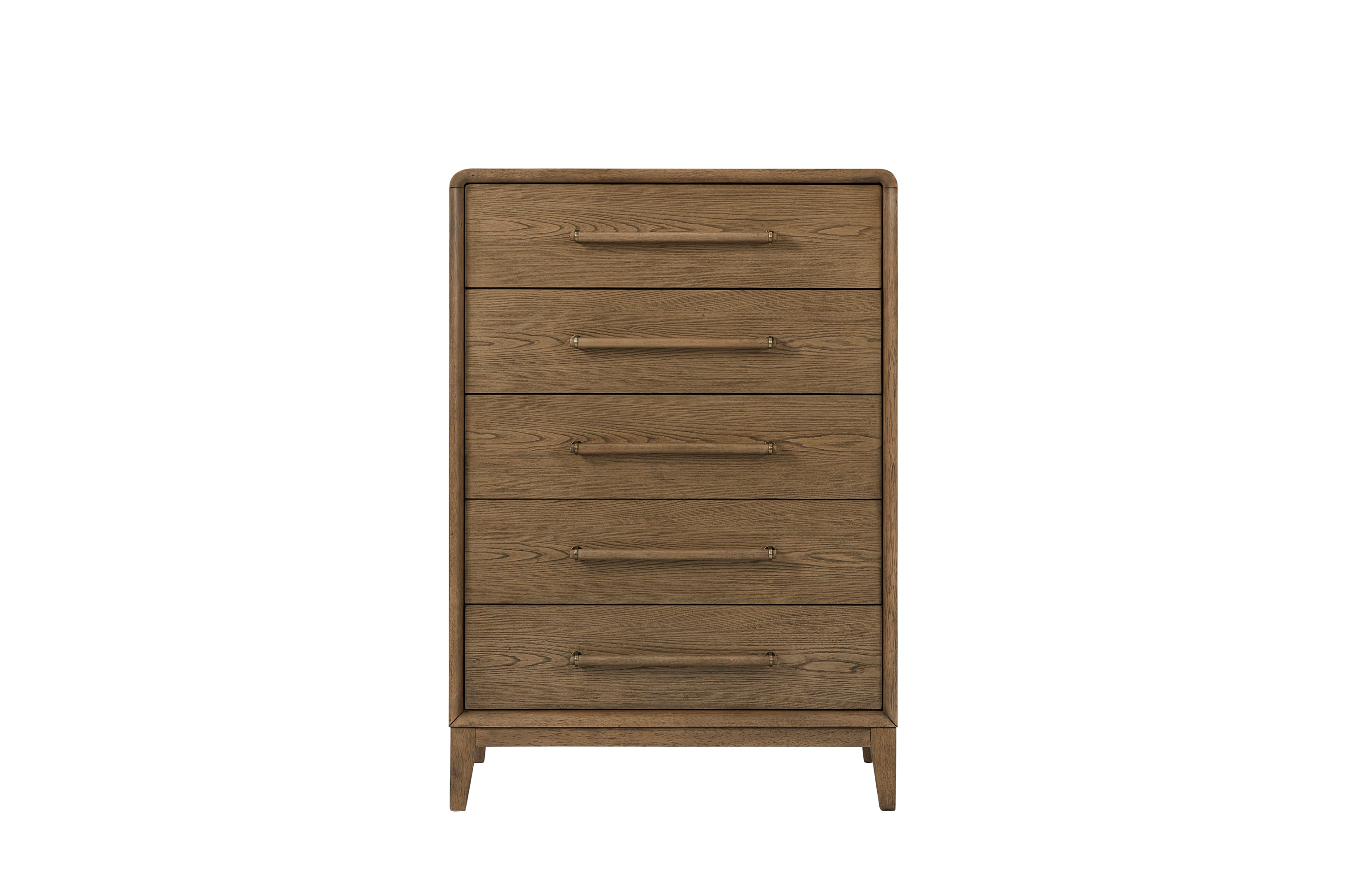 Small Chest - Latte | Solid Wood Chest with five spacious drawers in warm latte finish, crafted from elm veneers for durability and charm.
