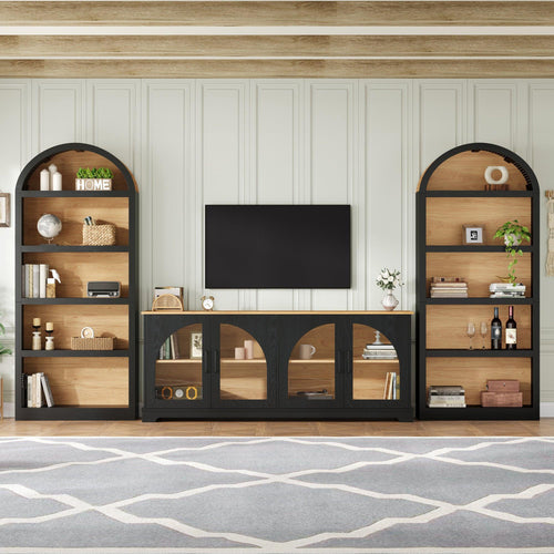 3-Piece Retro TV Stand Set with Bookshelf for Up to 70 TVs.