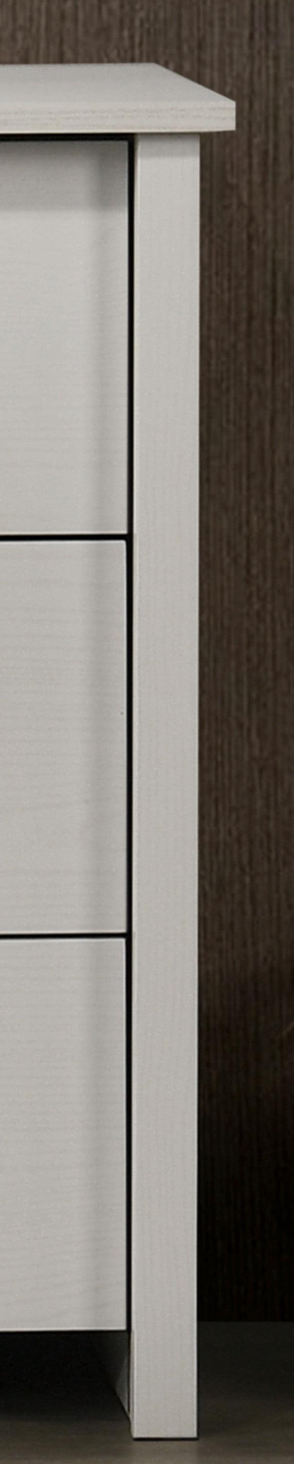 White 6-Drawer Dresser with Silver Handles.