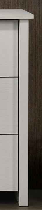 White 6-Drawer Dresser with Silver Handles.