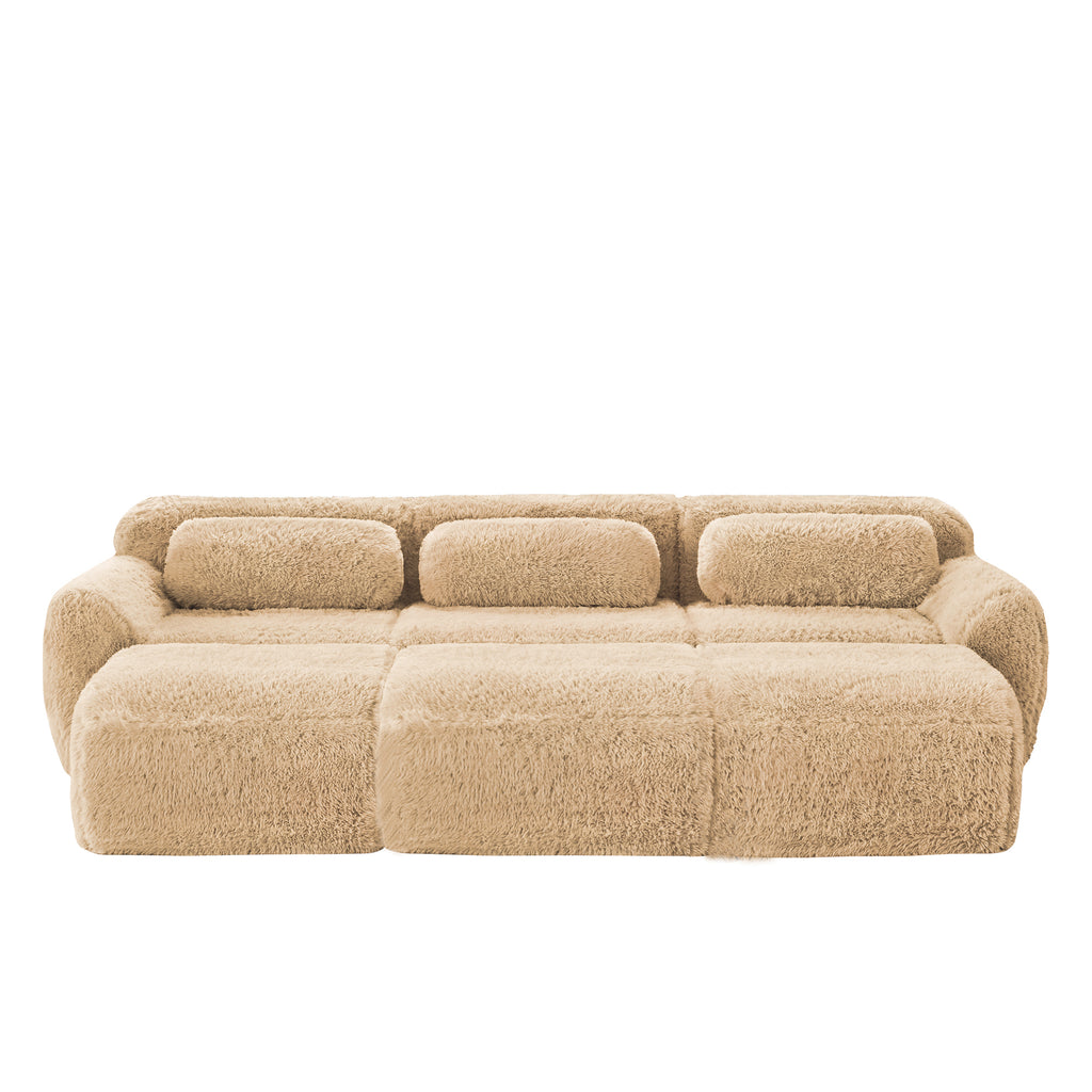 Front view of modular sofa no assembly in soft khaki fabric, highlighting its seamless connection and non-slip design.