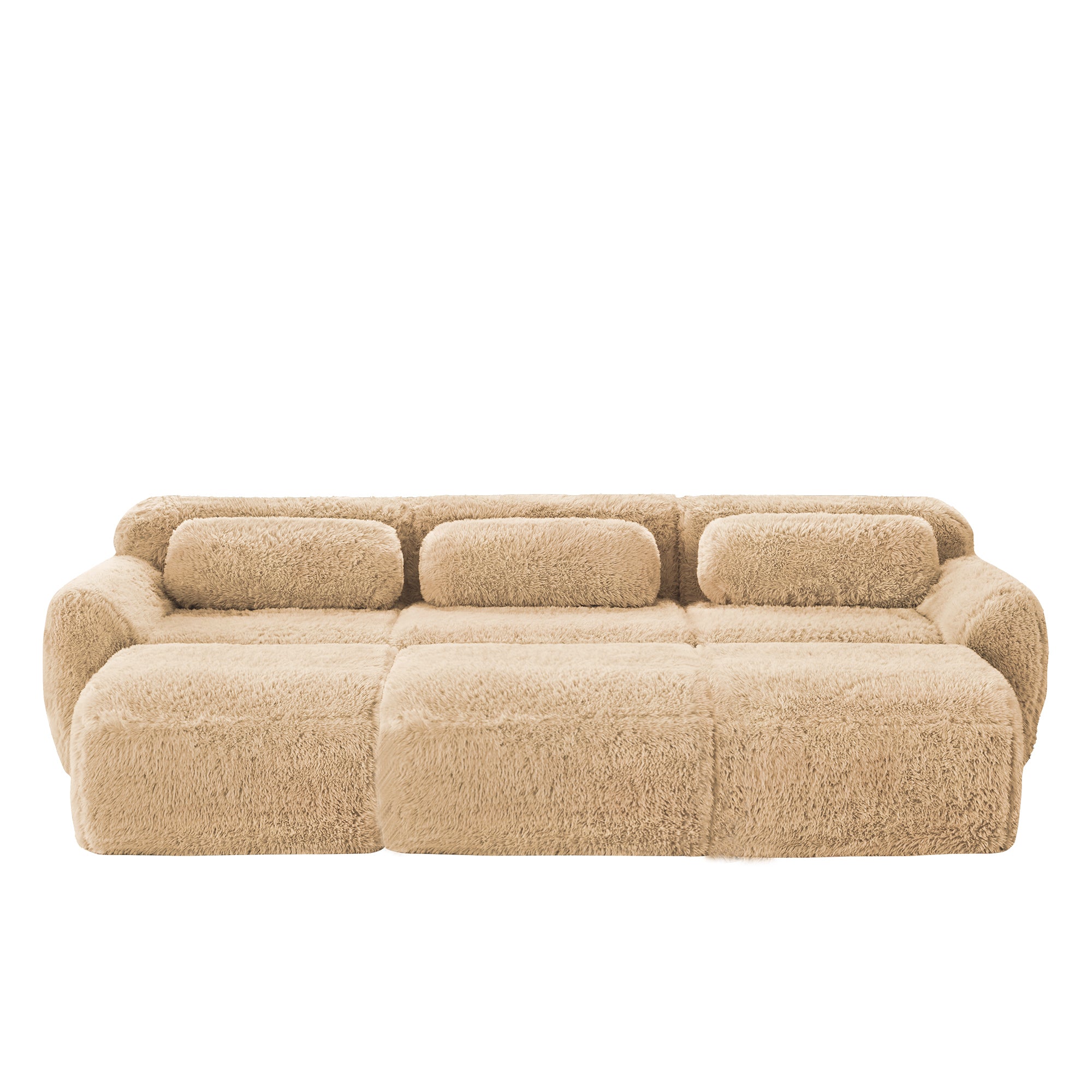 Front view of modular sofa no assembly in soft khaki fabric, highlighting its seamless connection and non-slip design.