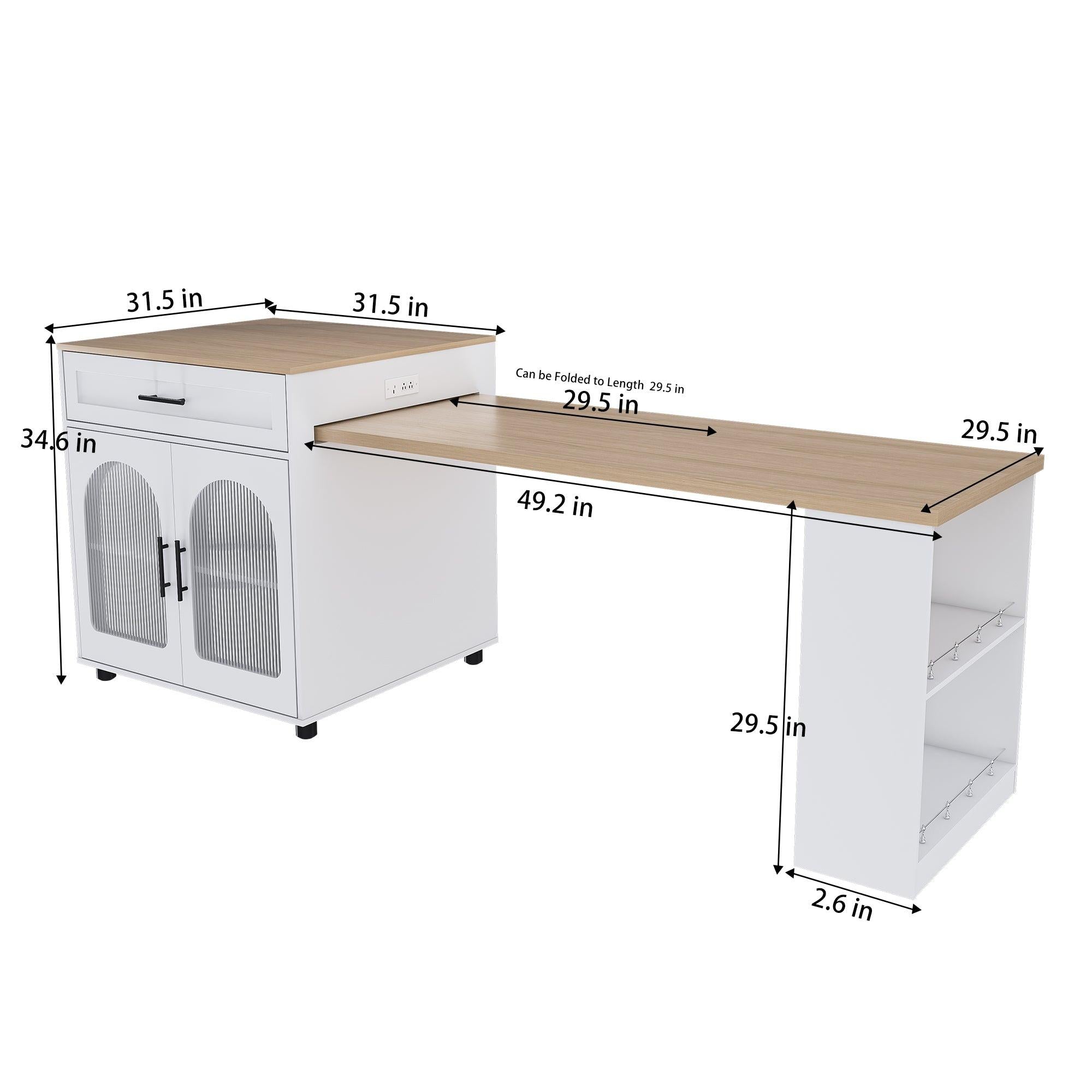 Expandable Kitchen Island with Dining Table & Power Outlet.