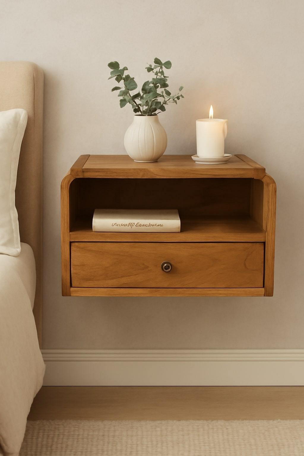 Solid Wood Wall-Mounted Bedside - Avora Collection.