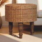 Solid Wood Regency Round Woven Stool,Brown