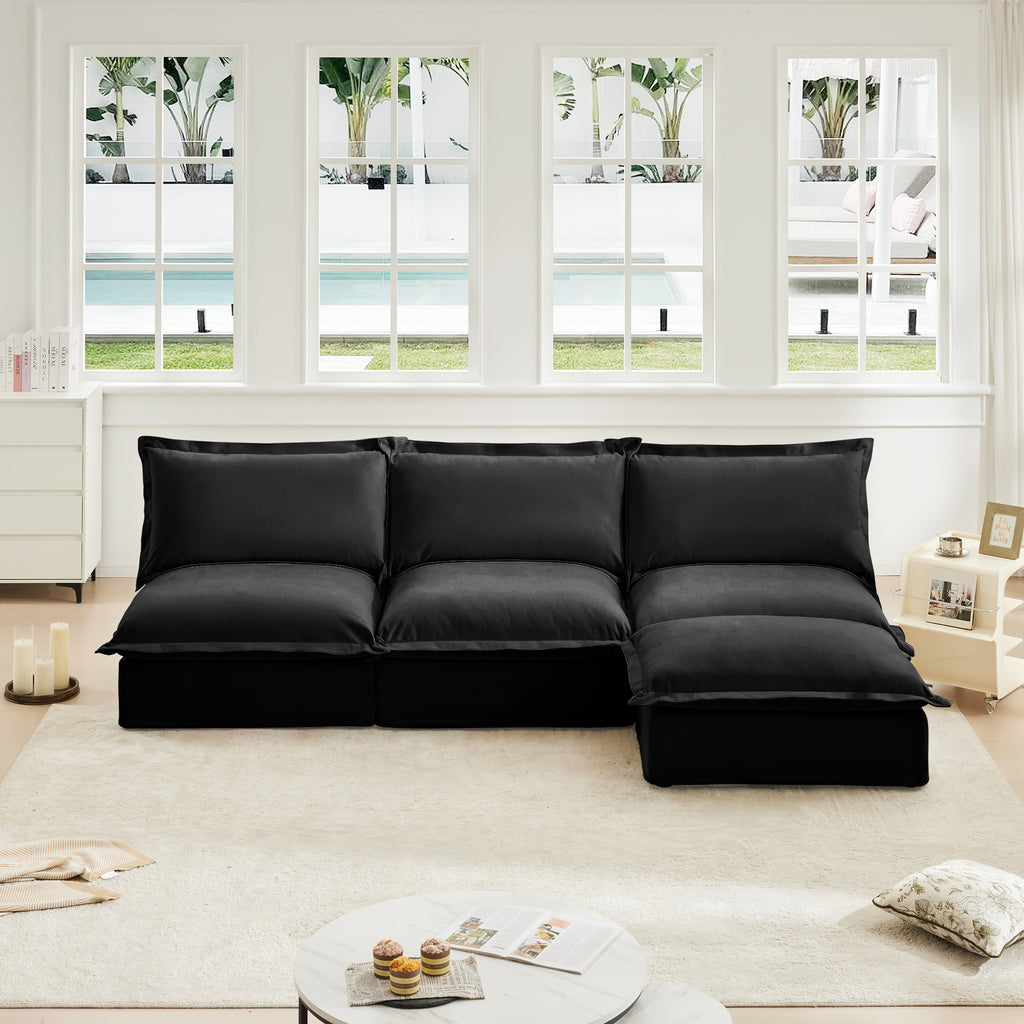 Black Chenille 3 Seater Armless Modular Sectional with Ottoman