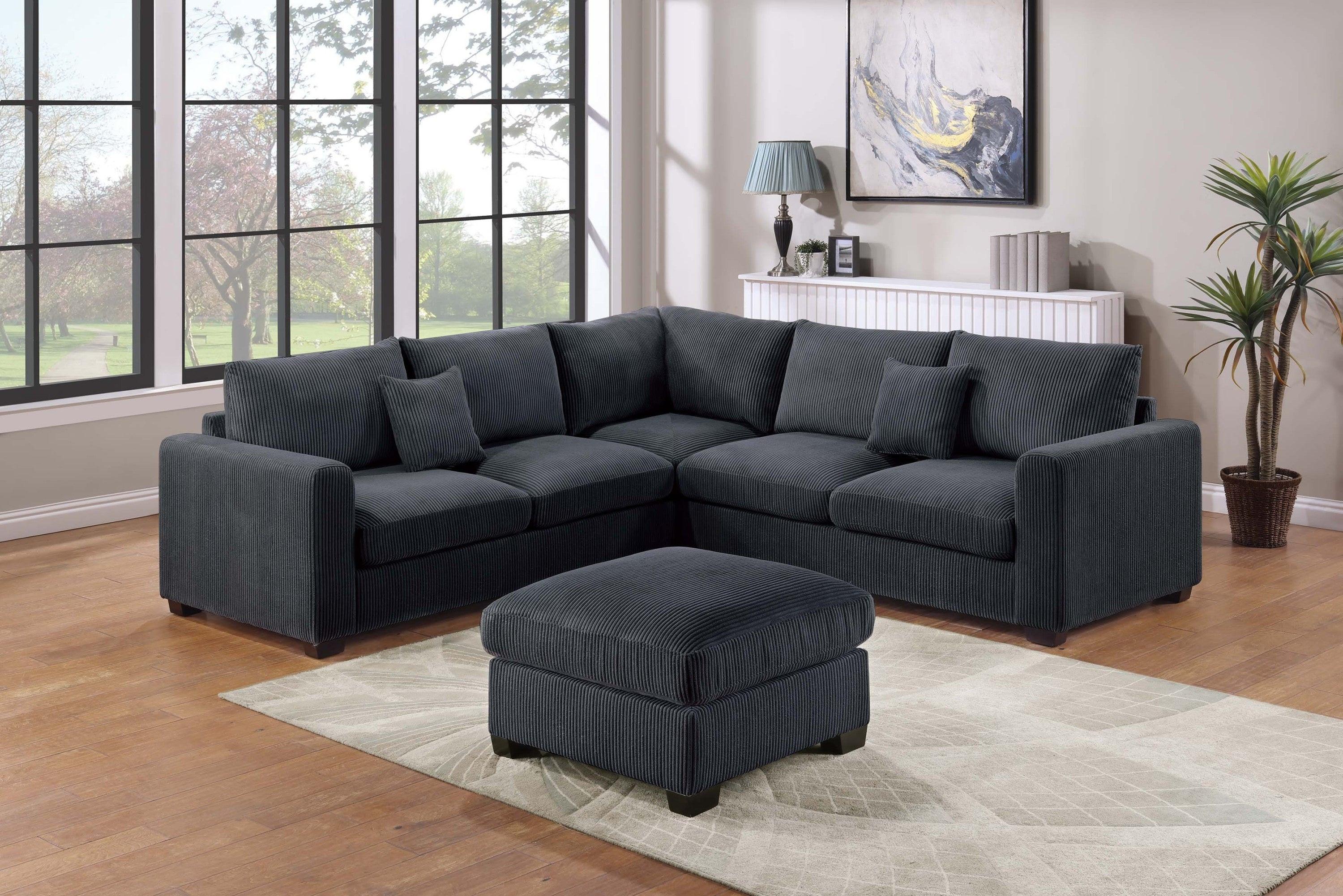 Spacious Modern Sectional Set with Cocktail Ottoman.