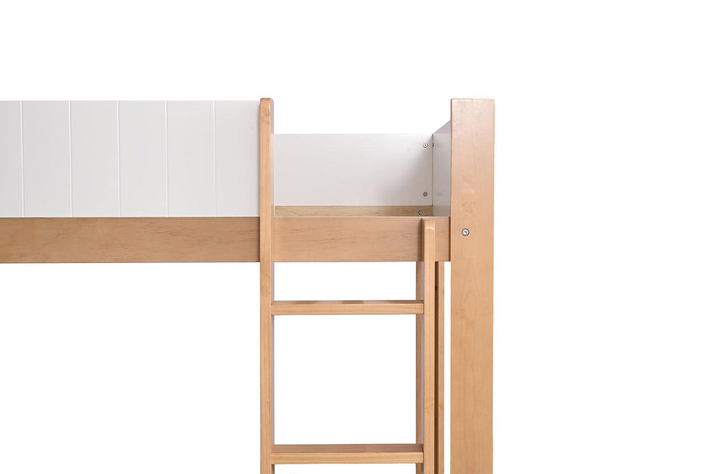 Twin Over Twin Bunk Bed with Ladder, White Finish.