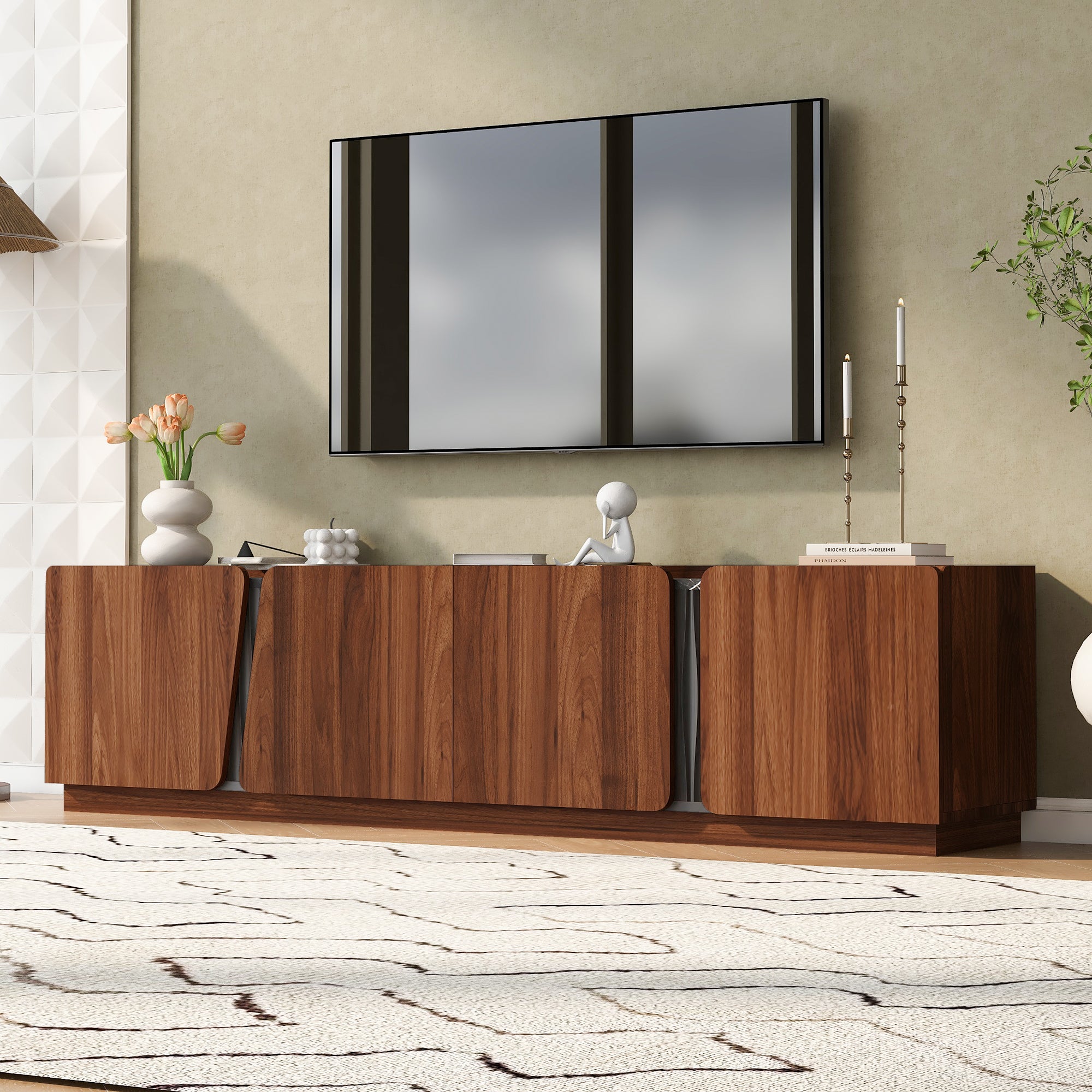 U-Can Modern Storage Cabinet with Marble Top and Rounded Corners