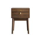 Medieval-Modern Walnut Bedside Table with Metal Handles - 2-Piece Set