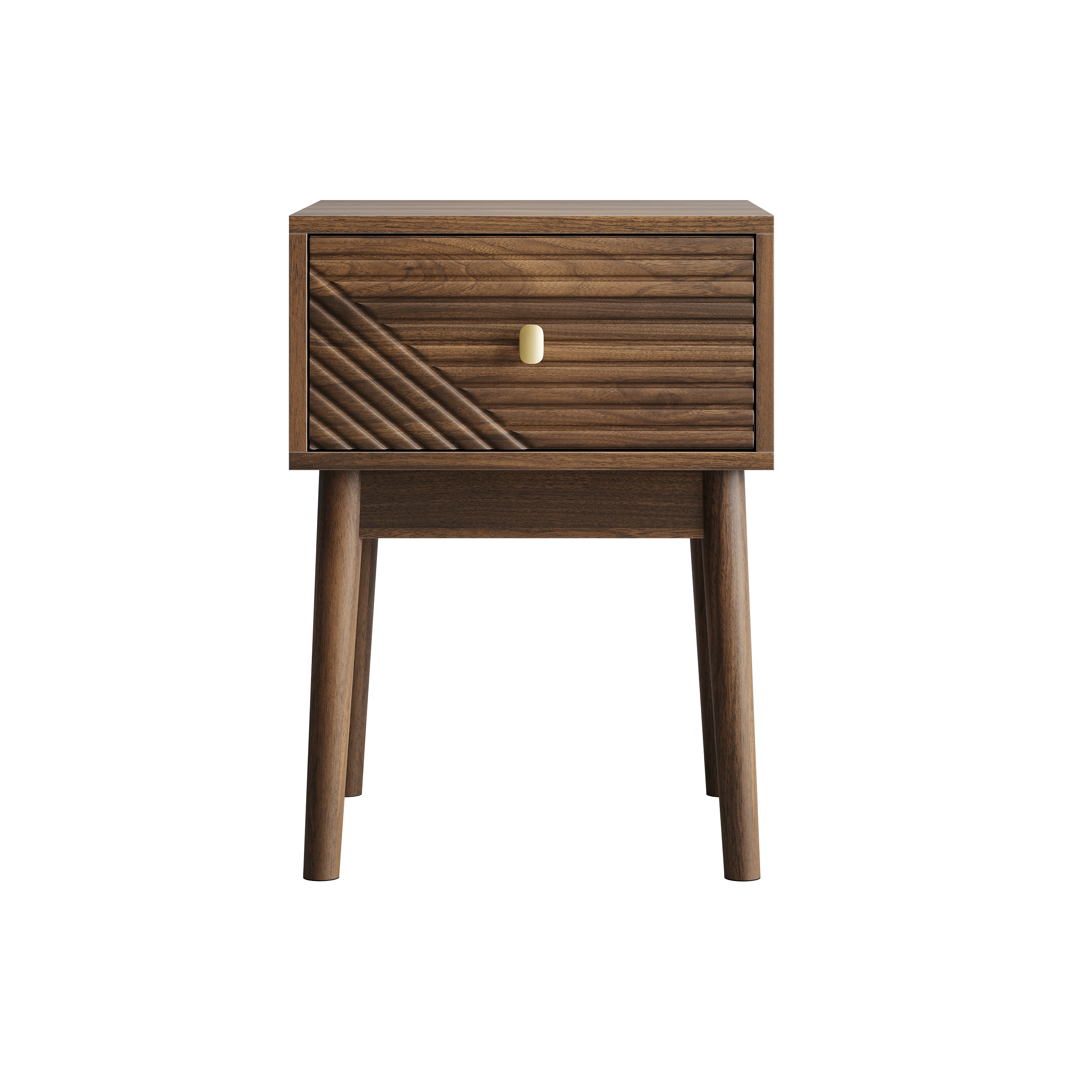 Medieval-Modern Walnut Bedside Table with Metal Handles - 2-Piece Set