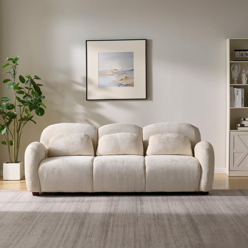 Modern Boucle Sofa - 78 in. 3 Seater Couch with Pillows.