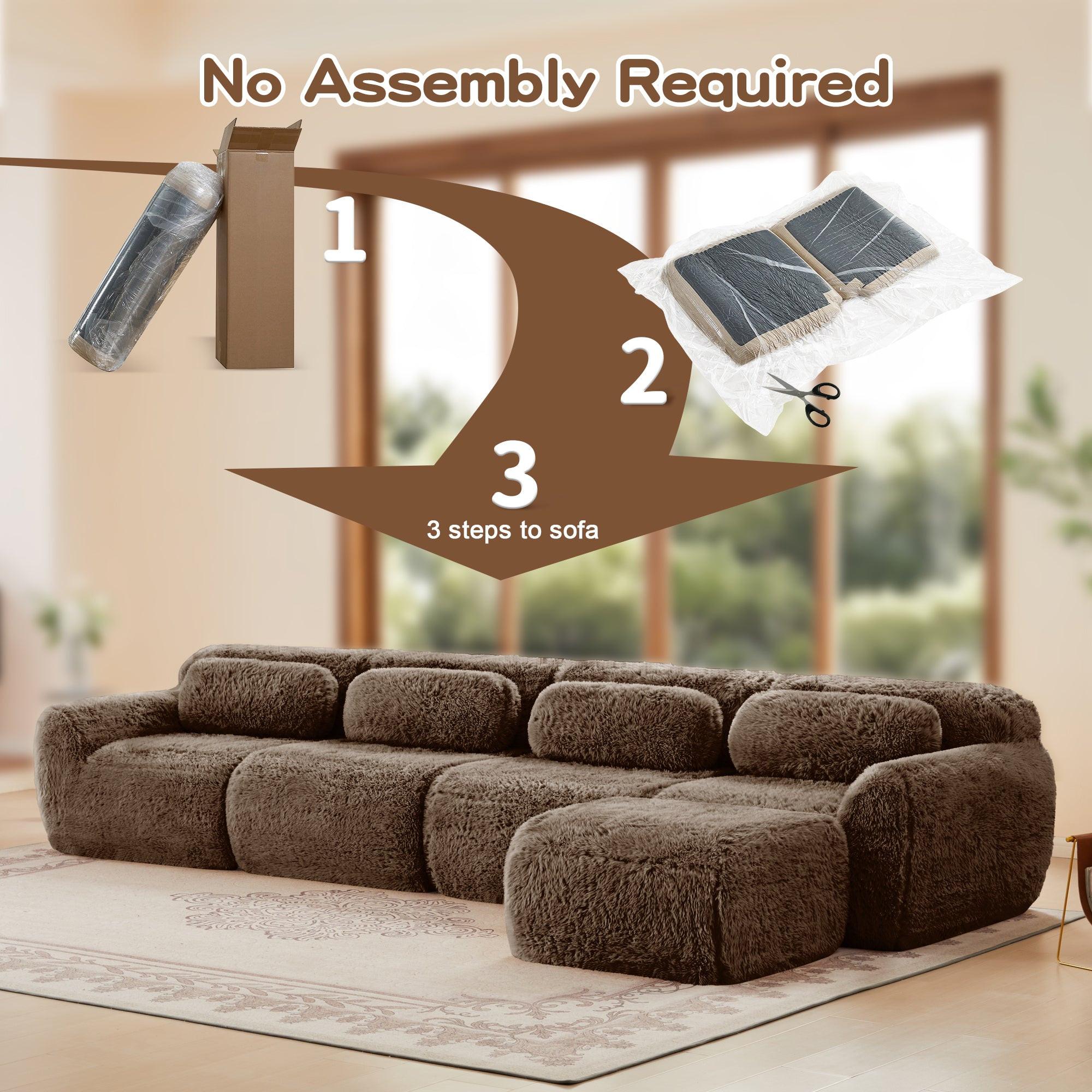 Modular Plush Fabric Sectional Sofa - No Assembly.