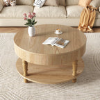Coffee Table with Dual Storage for Living Room, 31.5' Modern Round Coffee Table with Storage and Hidden Compartment, Adjustable Leveling Feet, Easy Assembly(Natrual Wood).