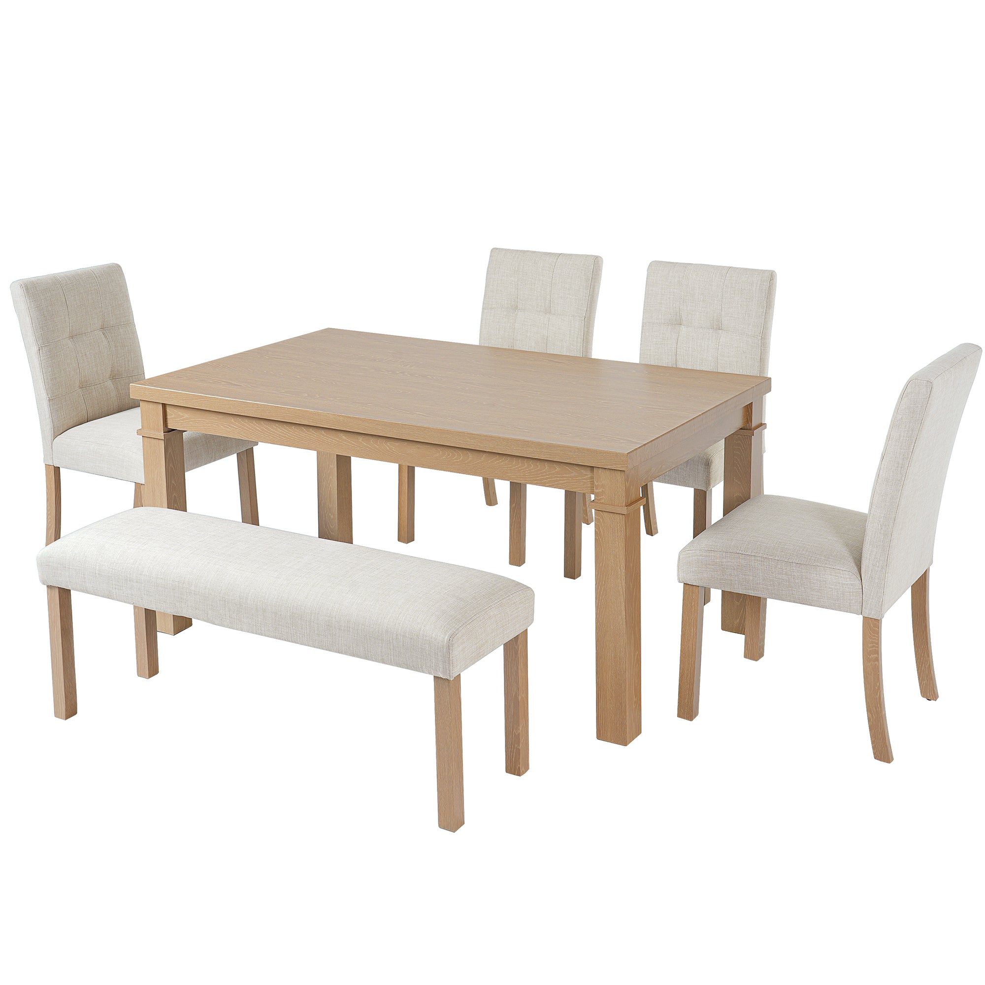 6-Piece Modern Dining Set, Rectangle Kitchen Table with 4 Upholstered Chairs & Bench, Ideal for Dining Room and Living Room, (Easy Assembly, Space Saving)