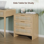 Rattan Nightstand with 3 Drawers for Modern Storage.