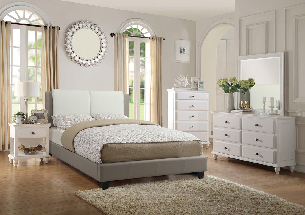 Modern King Size Bed Set with Two Tone Upholstered Headboard.