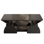 Front view of engineered wood coffee table with geometric design and built-in storage, ideal for modern interiors.