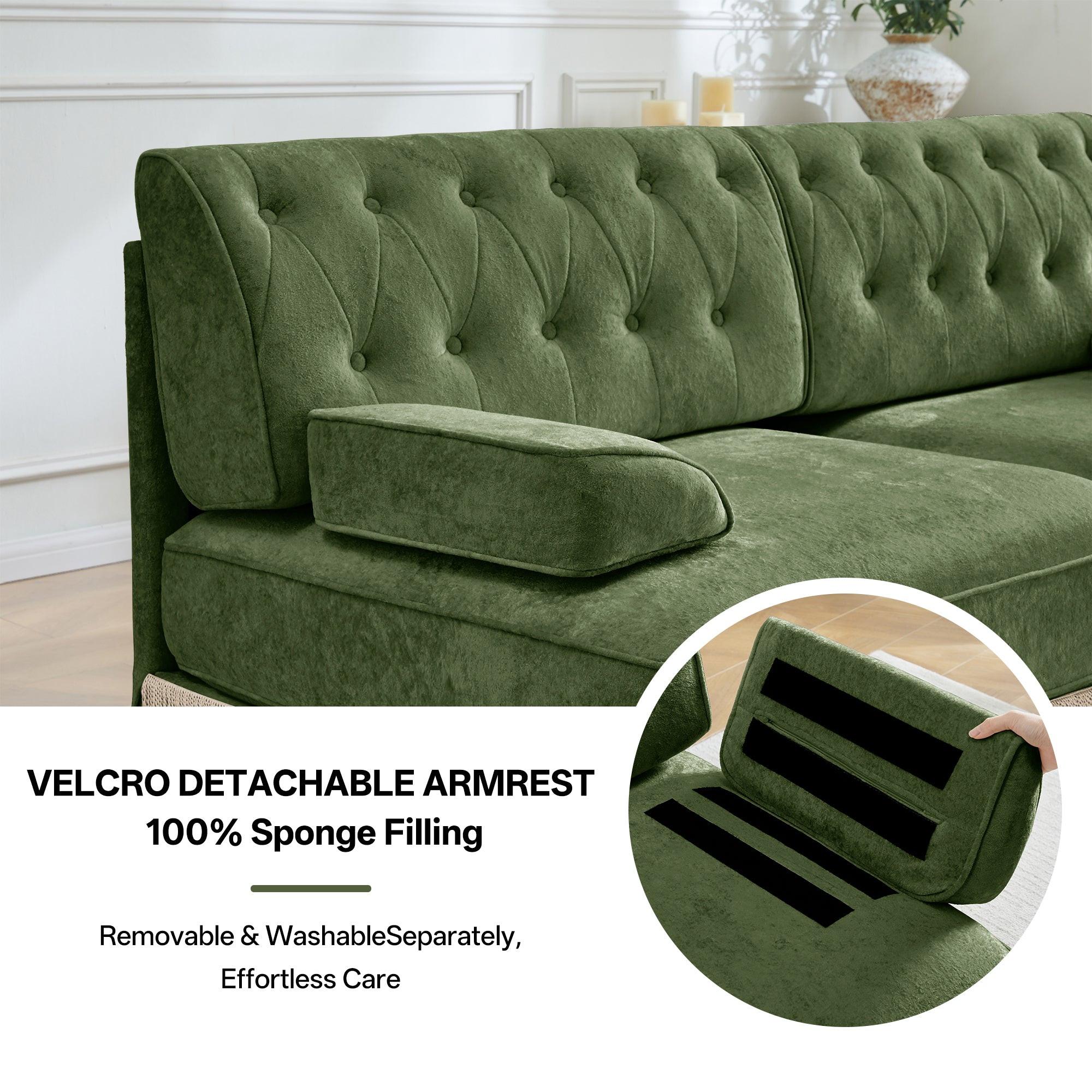 Modular Velvet Sofa in Green with Tassel Skirt.