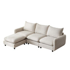 Isolated view of fully assembled 99 in. L shaped modular sectional sofa with ottoman in white, ideal for modern living spaces.