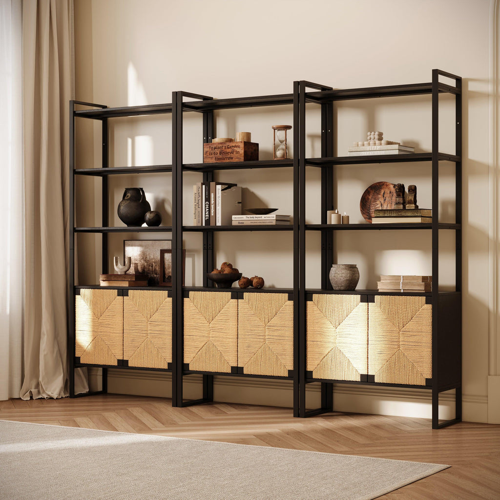 Rattan Cabinet Storage Bookshelf - Dual-Function Display Shelf.
