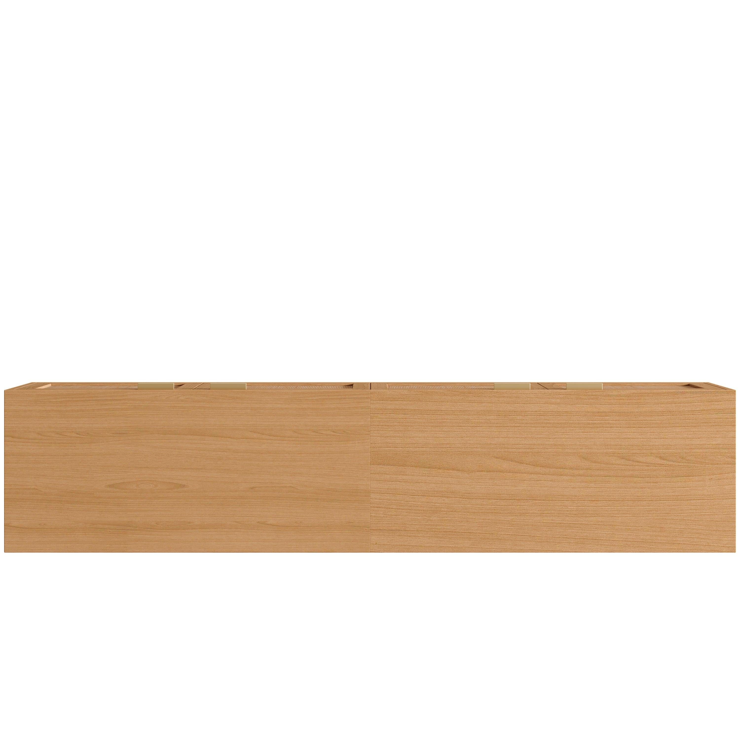 Modern TV Stand with Rattan Doors for 80in TVs.