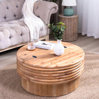 Round Wooden Coffee Table with Hidden Storage – 30.3' Modern Rustic Centerpiece for Living Room,  Natural Finish, Lift-Top Lid,.