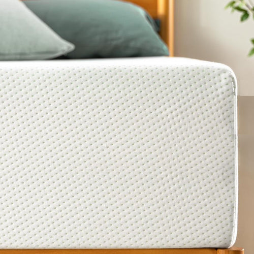 Close-up of Green Tea Memory Foam Mattress Full showing breathable, textured cover. Provides body-contouring comfort and odor control.