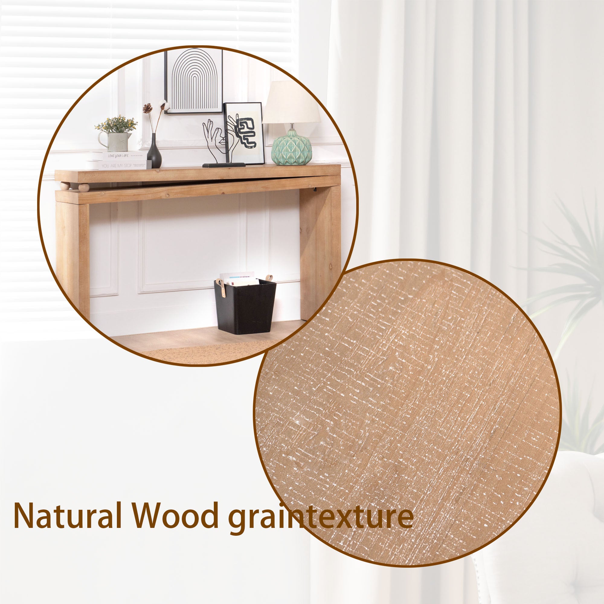 Natural wood grain texture close-up of Slim Console Table, ideal for rustic and modern farmhouse decor themes.