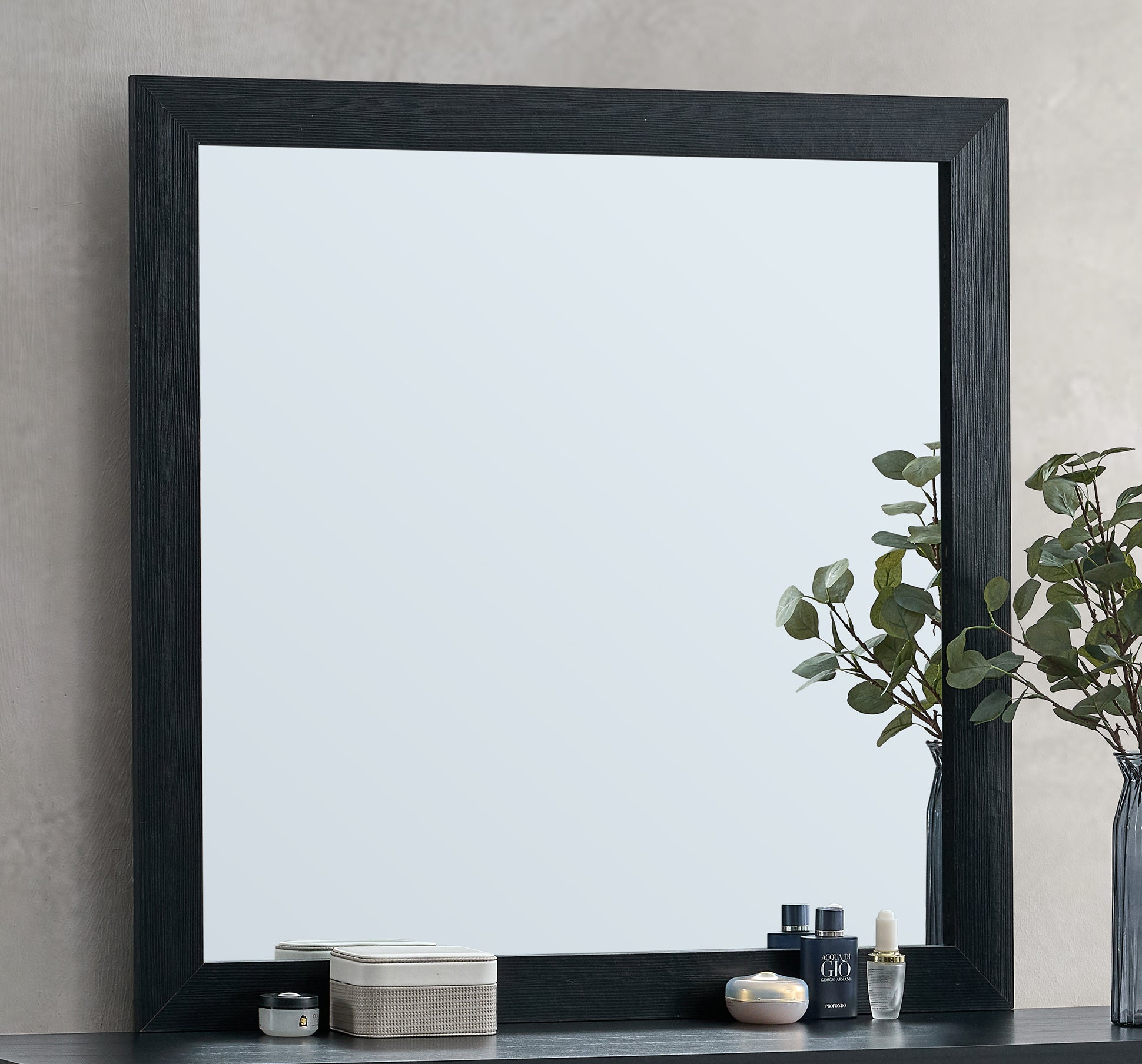 39-Inch Black and Gold Square Wall Mirror with Laminate Finish