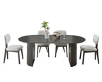 Oval Gray Oak Dining Set - Seats 6 with upholstered chairs and fluted pedestal legs, ideal for contemporary dining spaces.