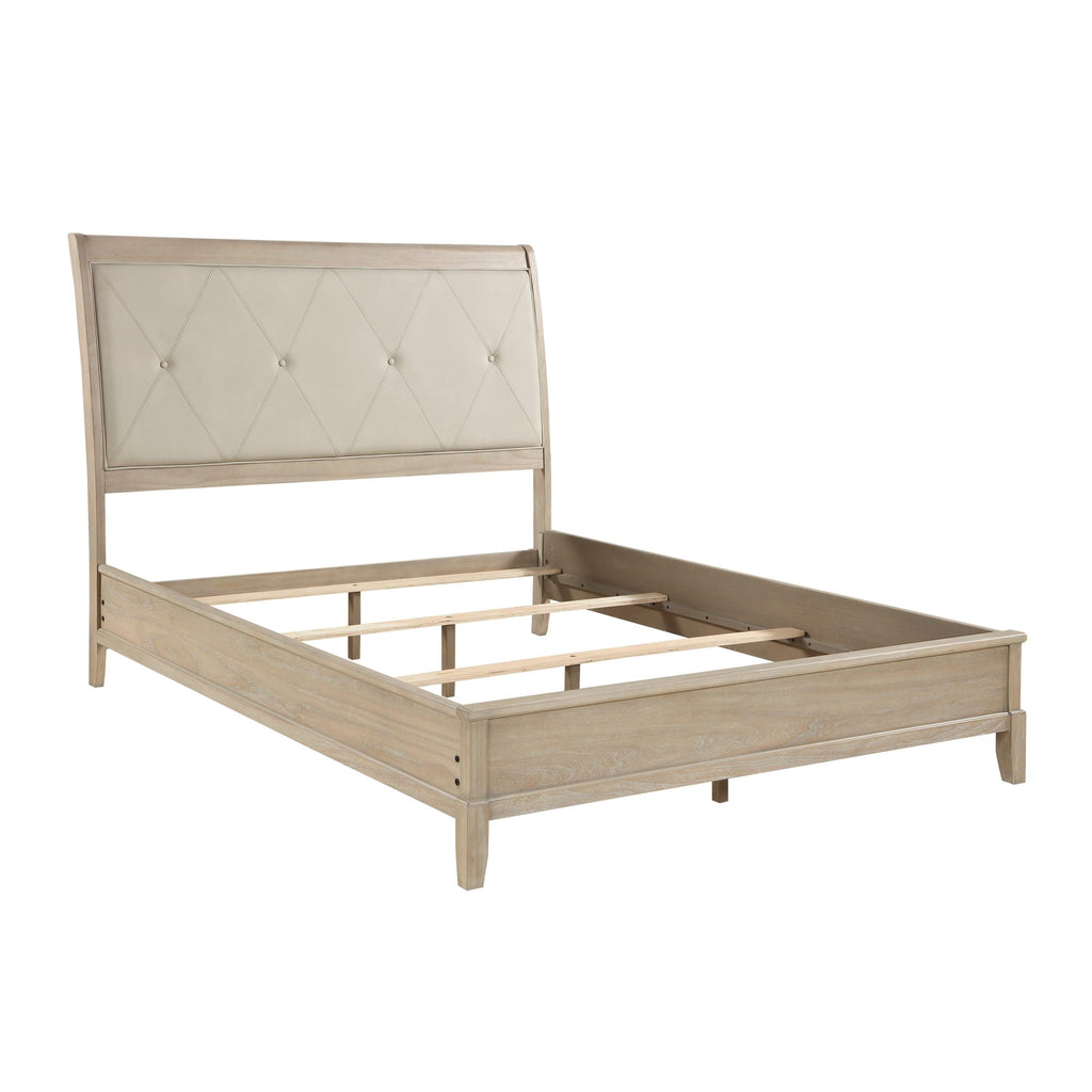 Beige Upholstered Full Bed - Rustic Farmhouse Charm.