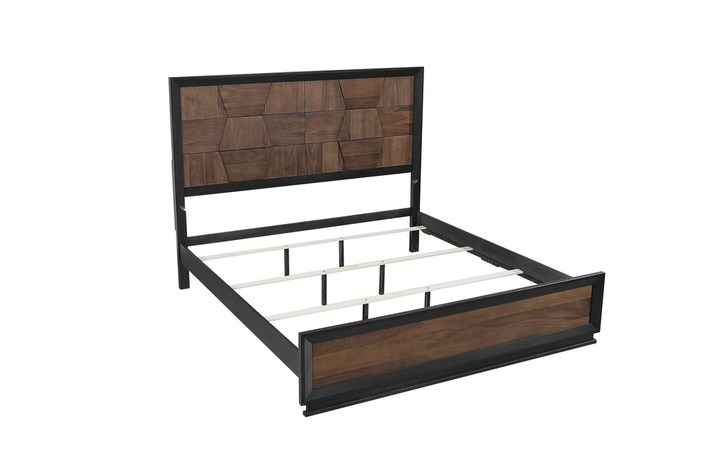 Houston Queen Bed - Walnut Frame without mattress, highlighting sturdy slat support system and elegant wood craftsmanship for long-lasting use.