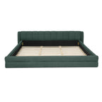 King size bed frame with chenille upholstery and wooden slats, offering sturdy support and elegant bedroom appeal.