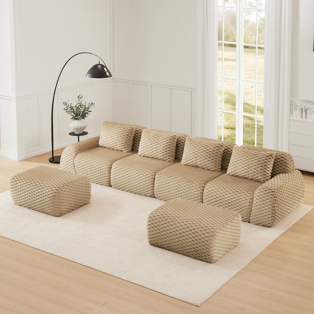 Beige U-Shaped Modular Sofa with flannelette upholstery and removable cushions, designed for flexible seating and modern home interiors.