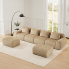 Beige U-Shaped Modular Sofa with flannelette upholstery and removable cushions, designed for flexible seating and modern home interiors.