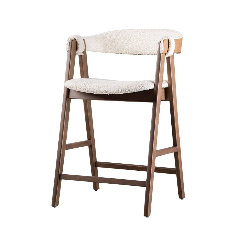 Modern Counter Stool - Mid-Century Style | Walnut Beige featuring solid wood frame and cozy curved backrest for comfort and elegance.