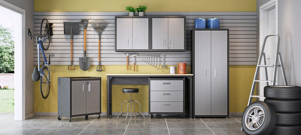 Dark Gray Metal Garage Table | Durable Workspace Solution.