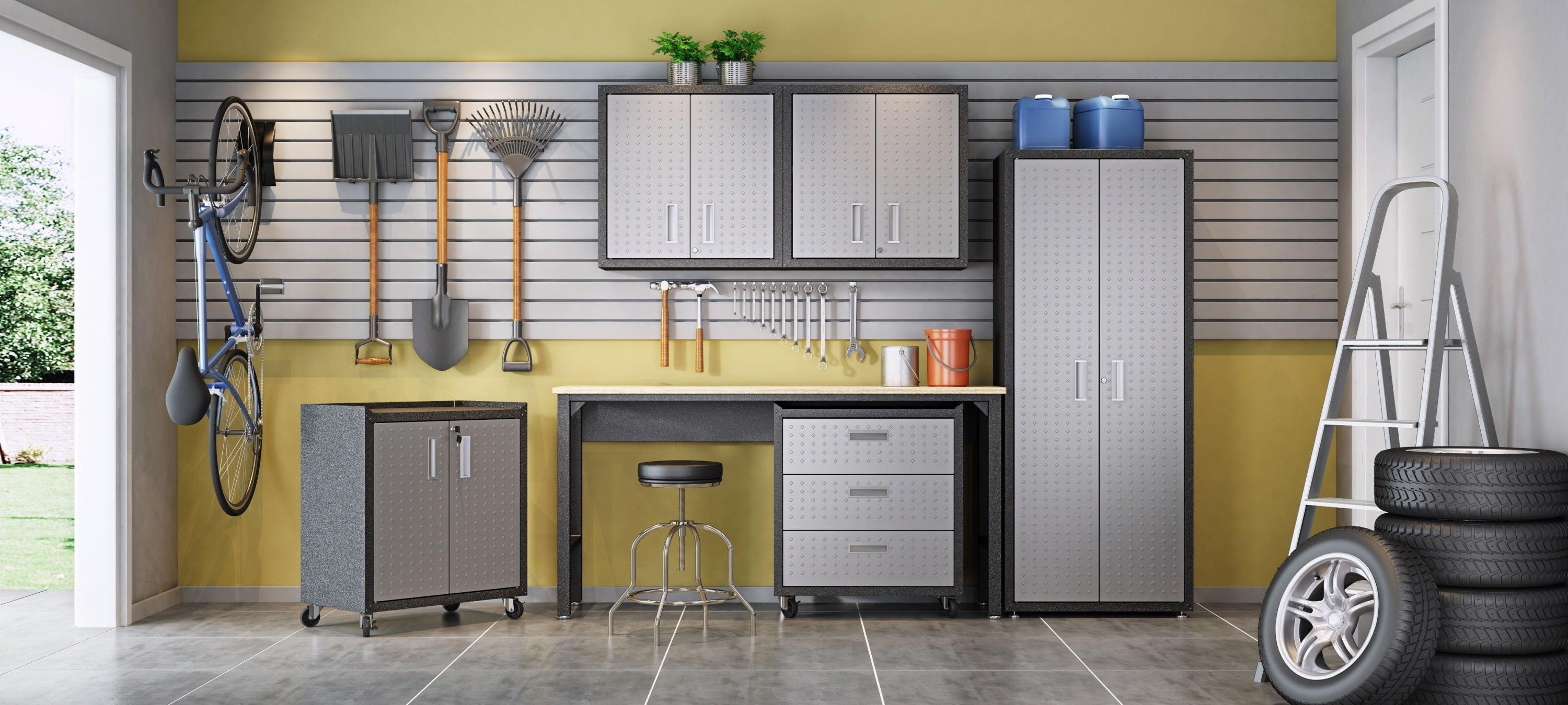 Dark Gray Metal Garage Table | Durable Workspace Solution.