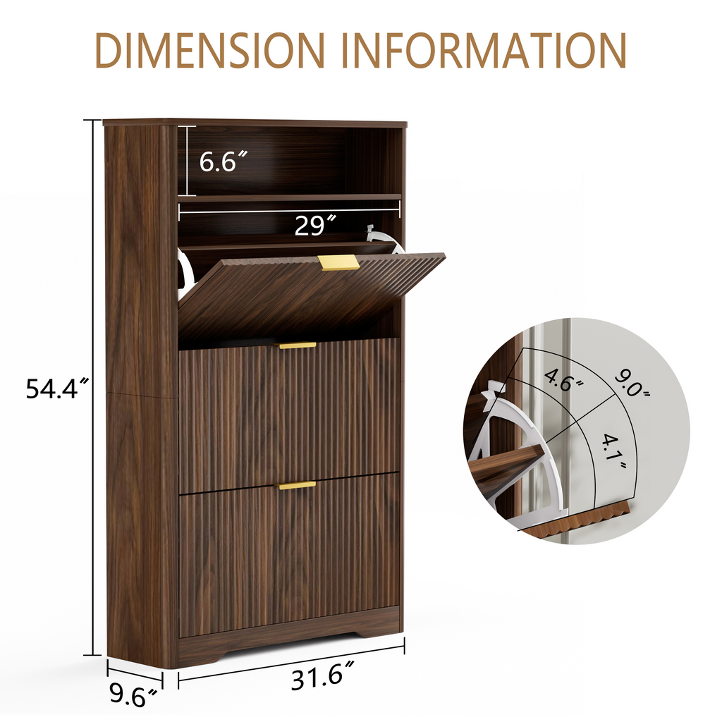 Walnut Shoe Cabinet with Flip Drawers for Entryway Storage
