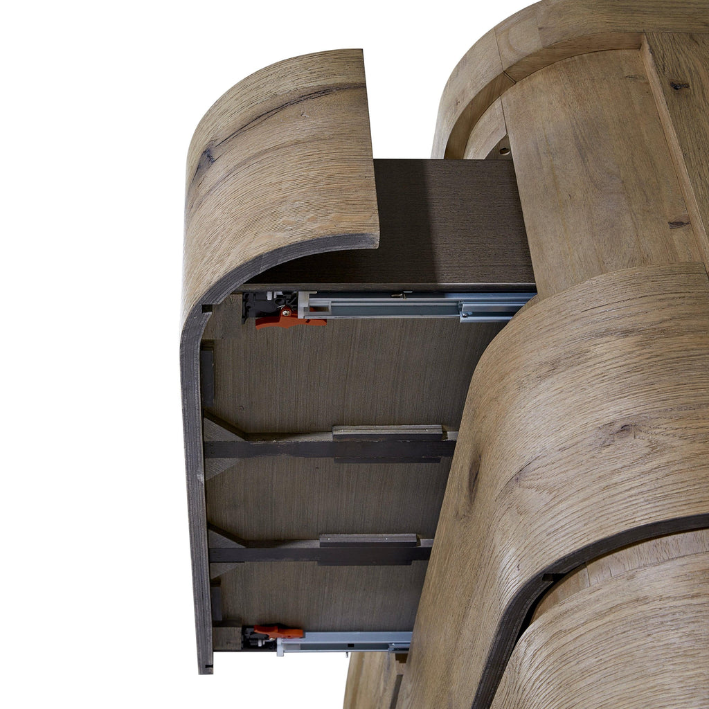 Curved Dresser with English Knotty Oak Finish.
