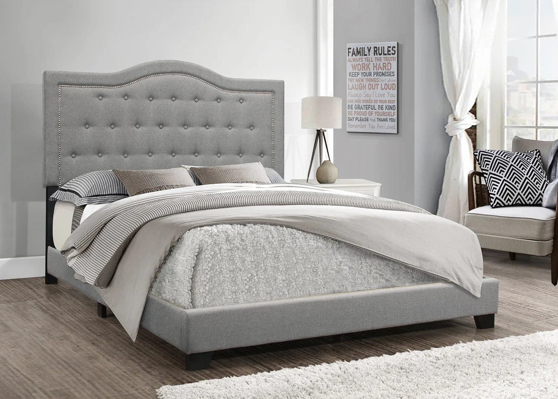Modern Gray Linen Upholstered Queen Bed Frame with Slat Support