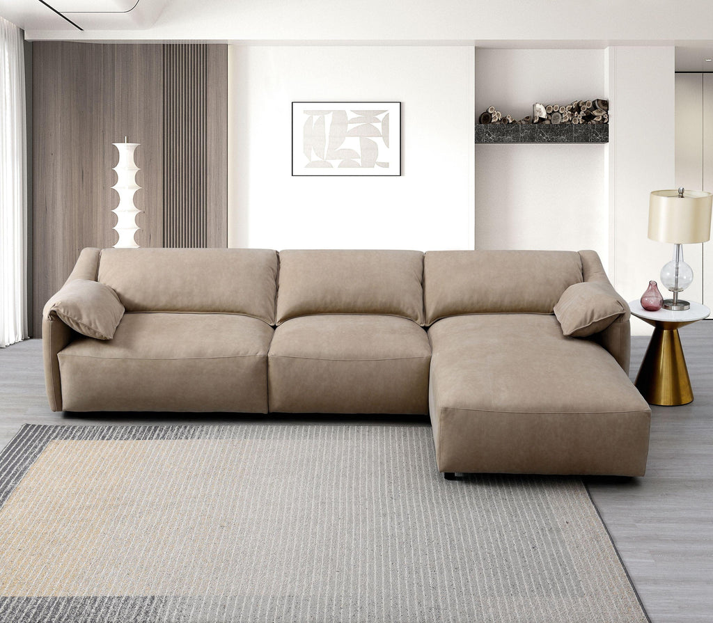 Veata Suede Sectional Sofa in Light Brown.