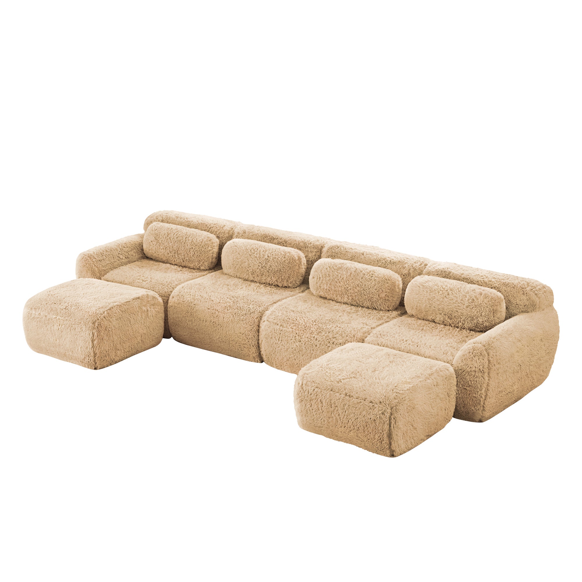 Angled view of ergonomic U-shaped modular sofa with soft, non-slip plush fabric and versatile seating layout.
