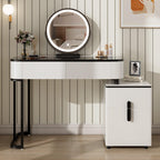 Modern Vanity Table with Glass Top and Storage Cabinet.