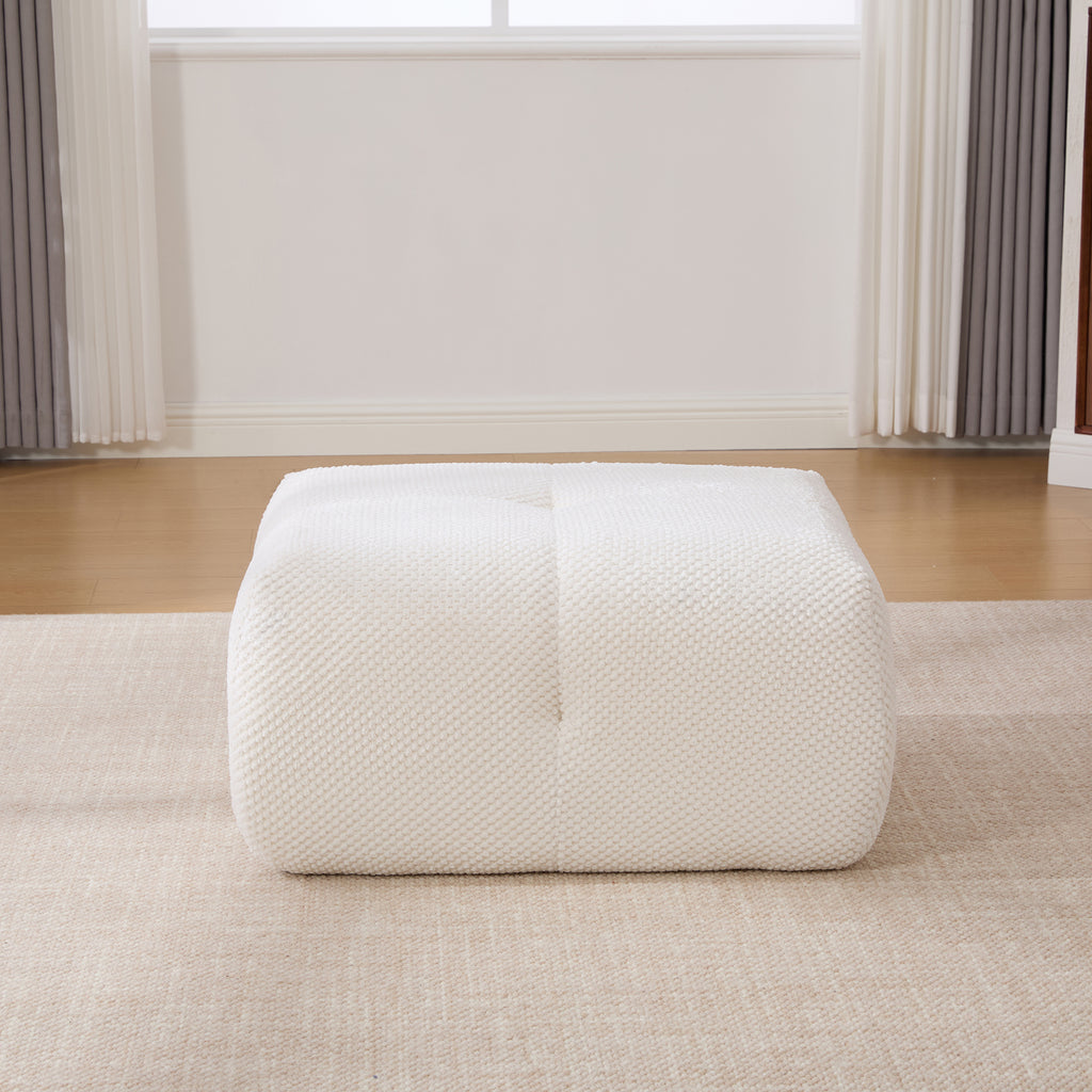 31' Modular Cloud Armless Accent Chair with Ottoman Set, Modern Boneless Deep Seat Single Sofa Soft Lounger with Footstool Throw Pillow for Living Room, Bedroom, Dorms, No Assembly Required, Ivory