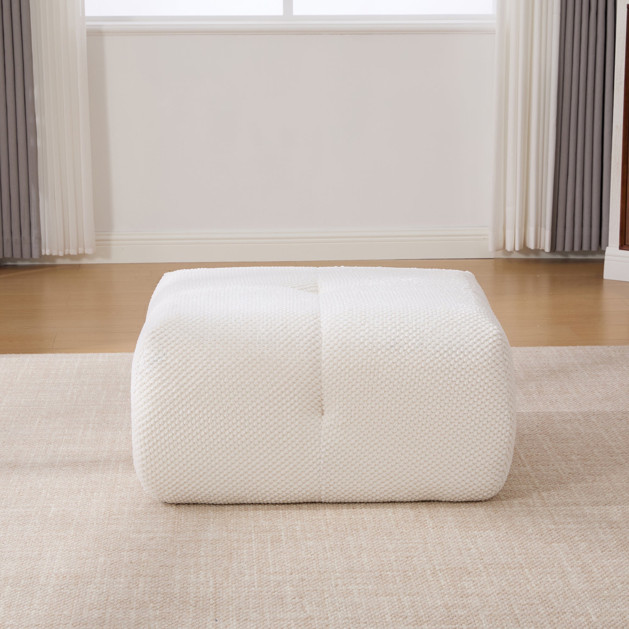 31' Modular Cloud Armless Accent Chair with Ottoman Set, Modern Boneless Deep Seat Single Sofa Soft Lounger with Footstool Throw Pillow for Living Room, Bedroom, Dorms, No Assembly Required, Ivory