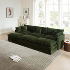 Green Chenille 3-Seater U-Shaped Sectional with Ottomans and Pillows